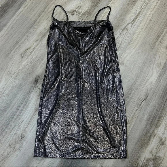 Vintage 90s TRUST ME Black & Silver Metallic Slip Mini Party Dress / Size 5 - Picture 2 of 7